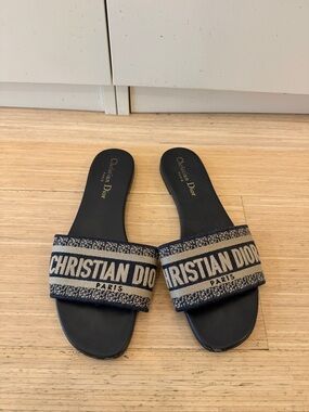 Dior Navy and Beige Logo Slide Sandals
